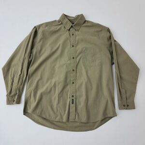Dockers Mens XL Long Sleeve Button Down Shirt Olive Green Plaid 100% Cotton